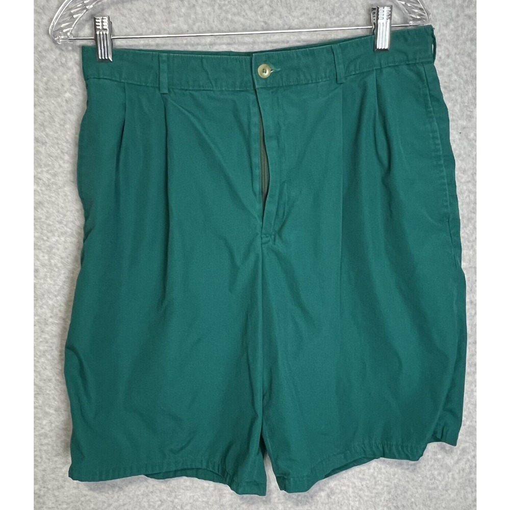 Corbin Off The Cuff Shorts Mens Size 32 Pleated Front Green 100%‎ Cotton